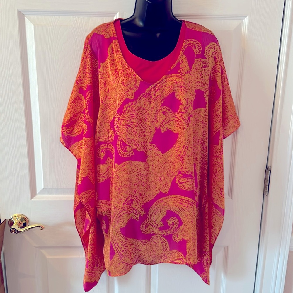 Chico’s poncho blouse S/M pink and orange. Matching pink XL Chicos tank inc.